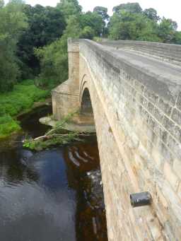 Second view of bridge and river from steps down from Newton Cap Bridge, Bishop Auckland July 2016